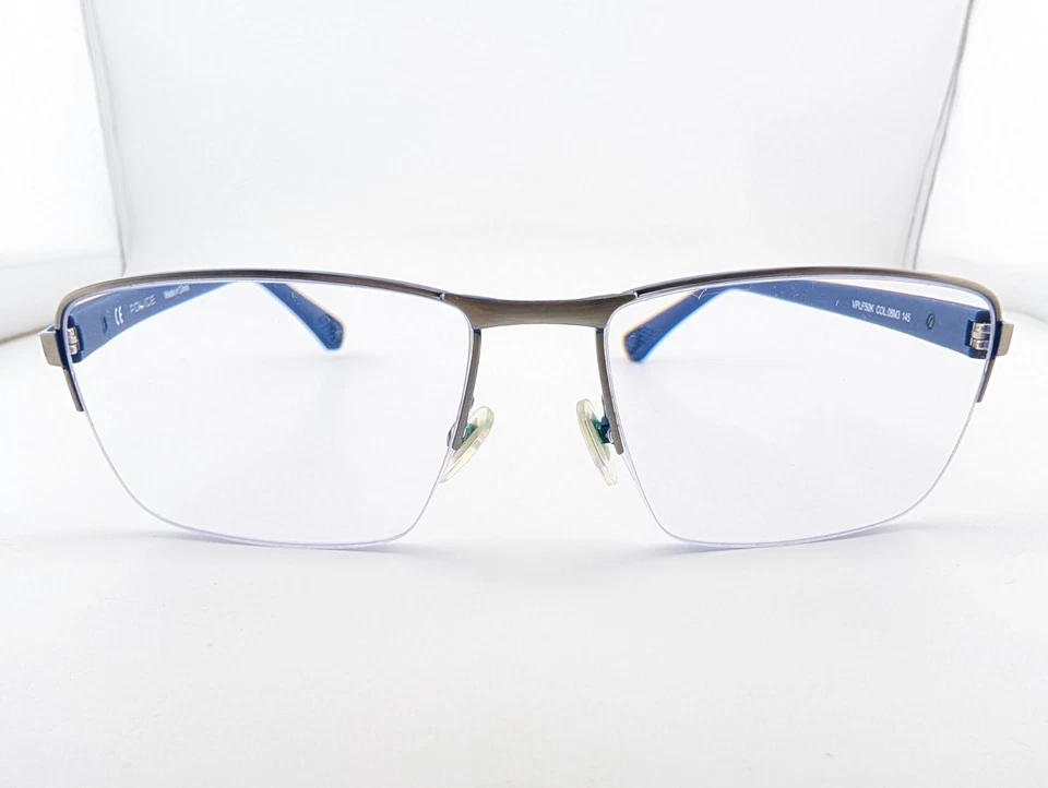 Gafas de policía, solo marcos, VPLF50K 08M3, 57-17-145, metal, azul/plateado Foto 2 de 4
