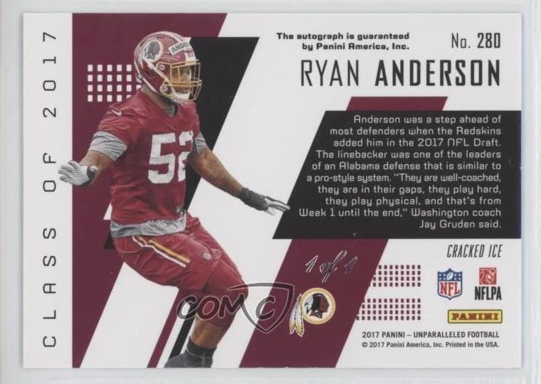 2017 Unparalleled Class of Gold Cracked Ice 1/1 Ryan Anderson Rookie Auto RC e6p - Image 2 of 3