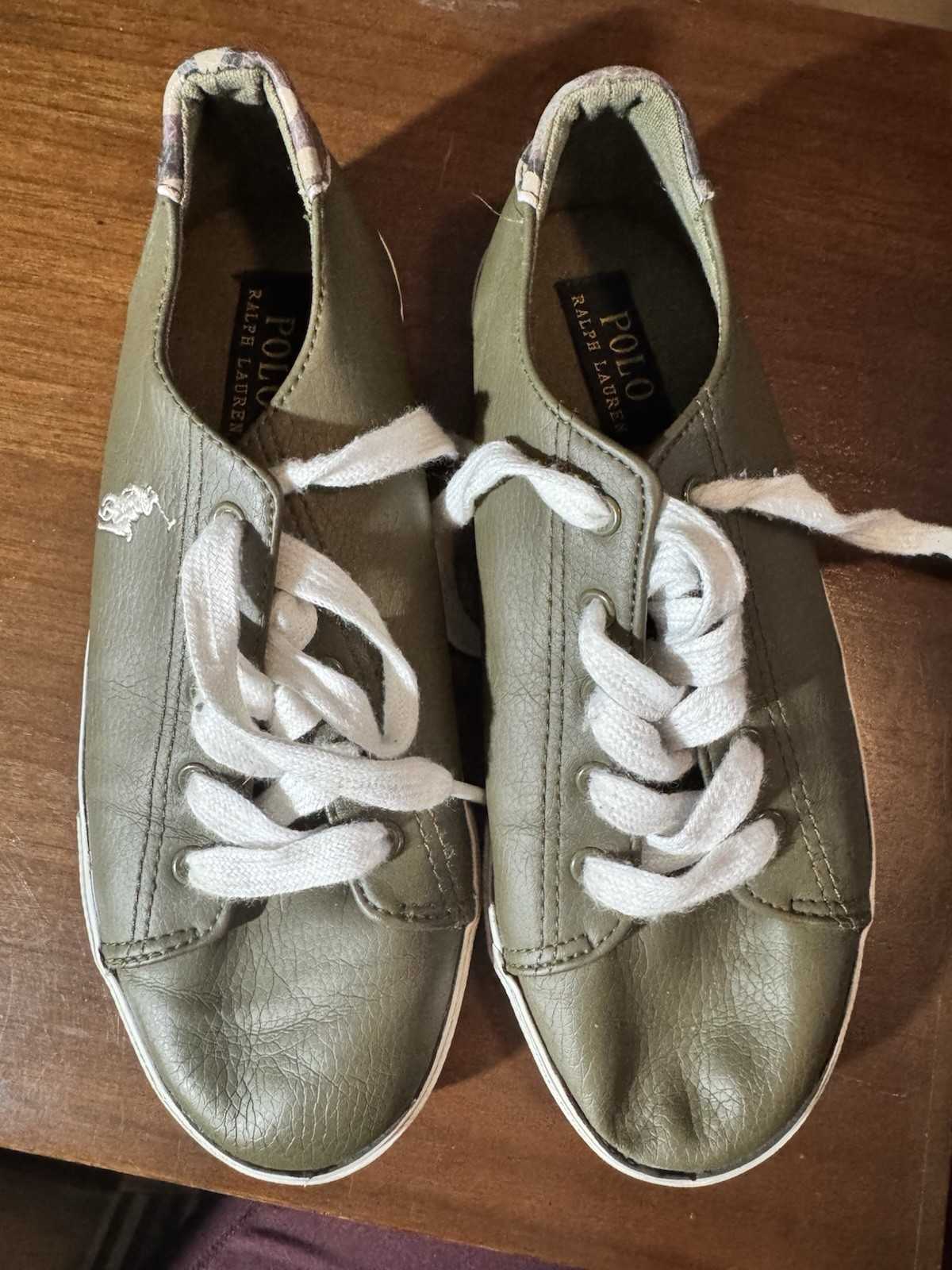 PONY Scarpe Polo Ralph Lauren in pelle giovani taglia 2 verde oliva mimetiche sneakers ragazzo