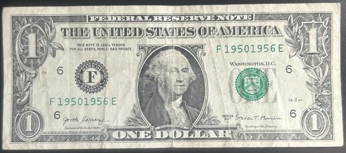 $1 Fancy Serial Number Memorial Tombstone Year Note F19501956E (1950-1956) - Picture 2 of 3