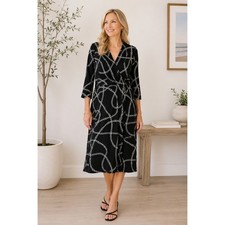 Ann Taylor Factory Chain Print Wrap Dress Womens M Quiet Luxury Office Chic