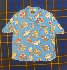 Vintage 1960s Novelty Print Rayon Shirt Size Large Pop Art Warhol Cans