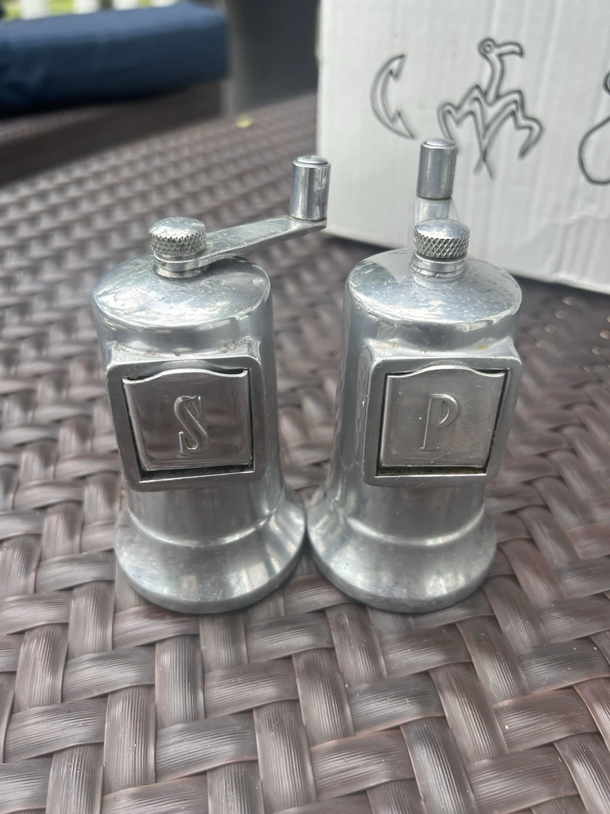 Vintage Perfex France Cast Aluminum Salt & Pepper Grinder Mill Set 4”
