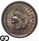 1903 Indian Head Cent Penny, Some Luster, Choice Unc+