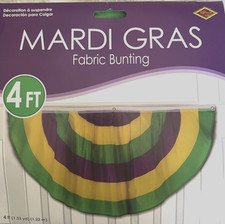 Mardi Gras Polyester Fabric Bunting Banner of Size 4' x 2' - Beistle