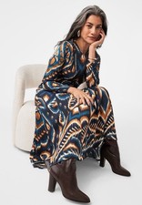 NEW FARM RIO LONG SLEEVE Pineapple PRINT Ikat LONG SLEEVE SATIN MAXI, M $230 