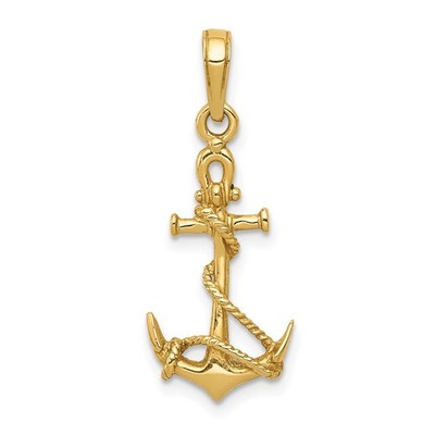10K Gelbgold 3-D Anker mit Schäkel und verschlungenem Seil Anhänger 0,94gm L-27mm
