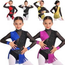 Girls Latin Dance Mock Neck Bodysuit Jazz Dance Leotard Ballroom Dancewear