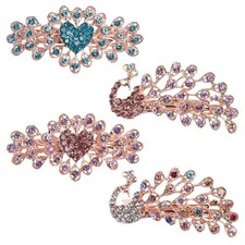 4PCS Crystal Rhinestones Hair Clips, Sparkly Glitter Flower Peacock Hair Barr...