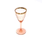 VINTAGE DEPRESSION GLASS ETCHED PINK WITH GOLD TRIM STEM GOBLET 5" TALL