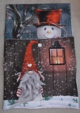 CHRISTMAS PILLOW COVERS 2 - 17" X 17" - SNOWMAN  GNOME -ZIPPER CLOSURE - NIP