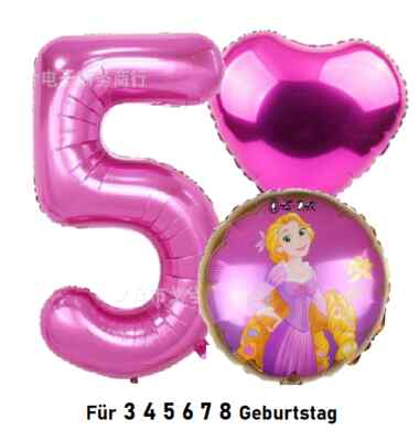 Prinzessin Rapunzel Folien Helium Ballon + Zahl Zum 2-9 Mädchen Geburtstag Party