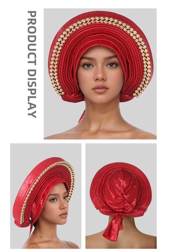 Women Hijab Cap Aso Oke African Headtie Auto Gele Nigerian Wedding Hat Head Wrap - Picture 20 of 34
