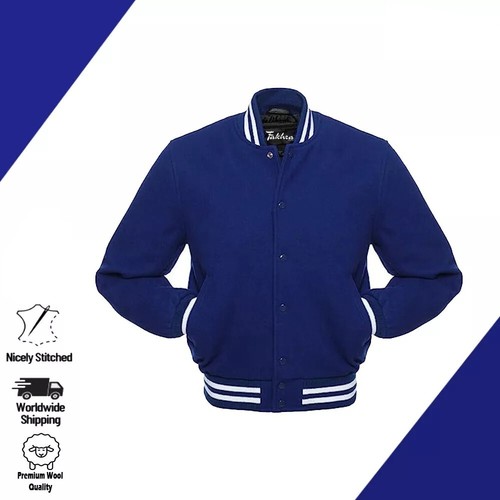 Chaqueta de béisbol Varsity Letterman lana genuina mangas azul marino y lana azul marino - Imagen 1 de 4