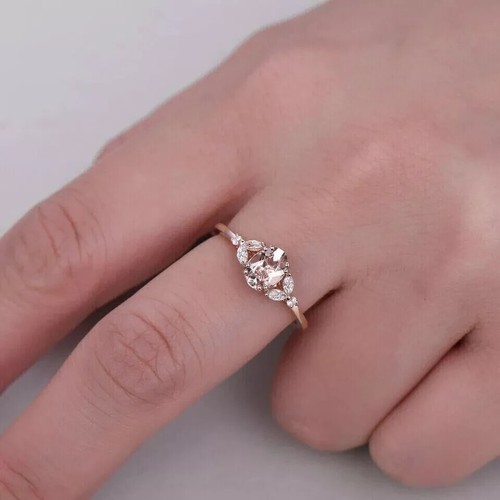 2Ct Oval Cut Lab Created Morganite Women's Wedding Ring 14K Rose Gold Plated - Picture 2 of 6