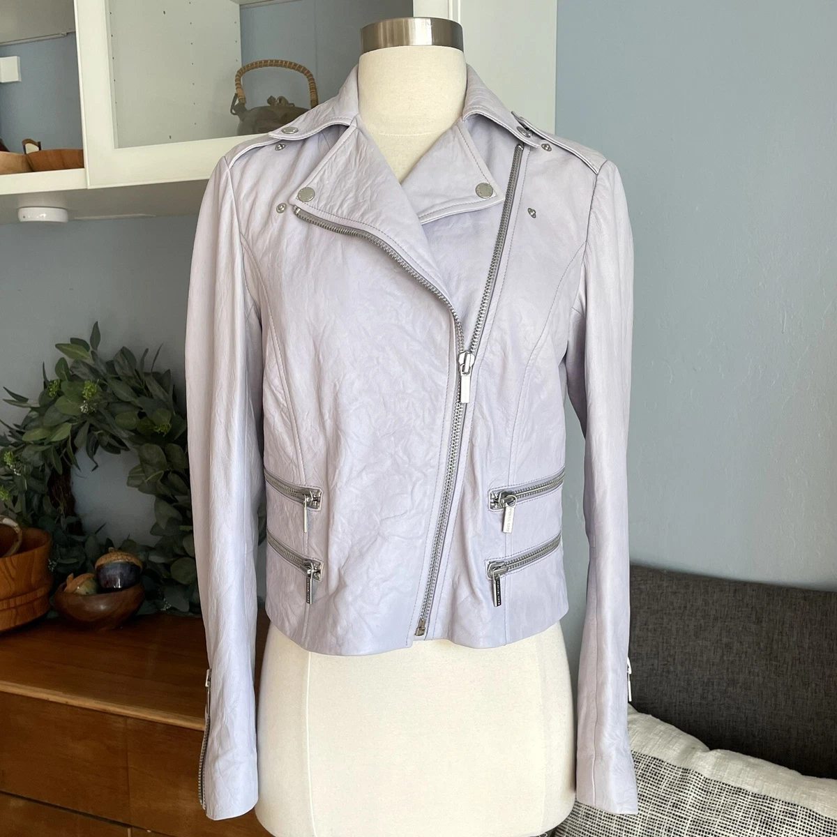 Michael kors lavender leather best sale jacket