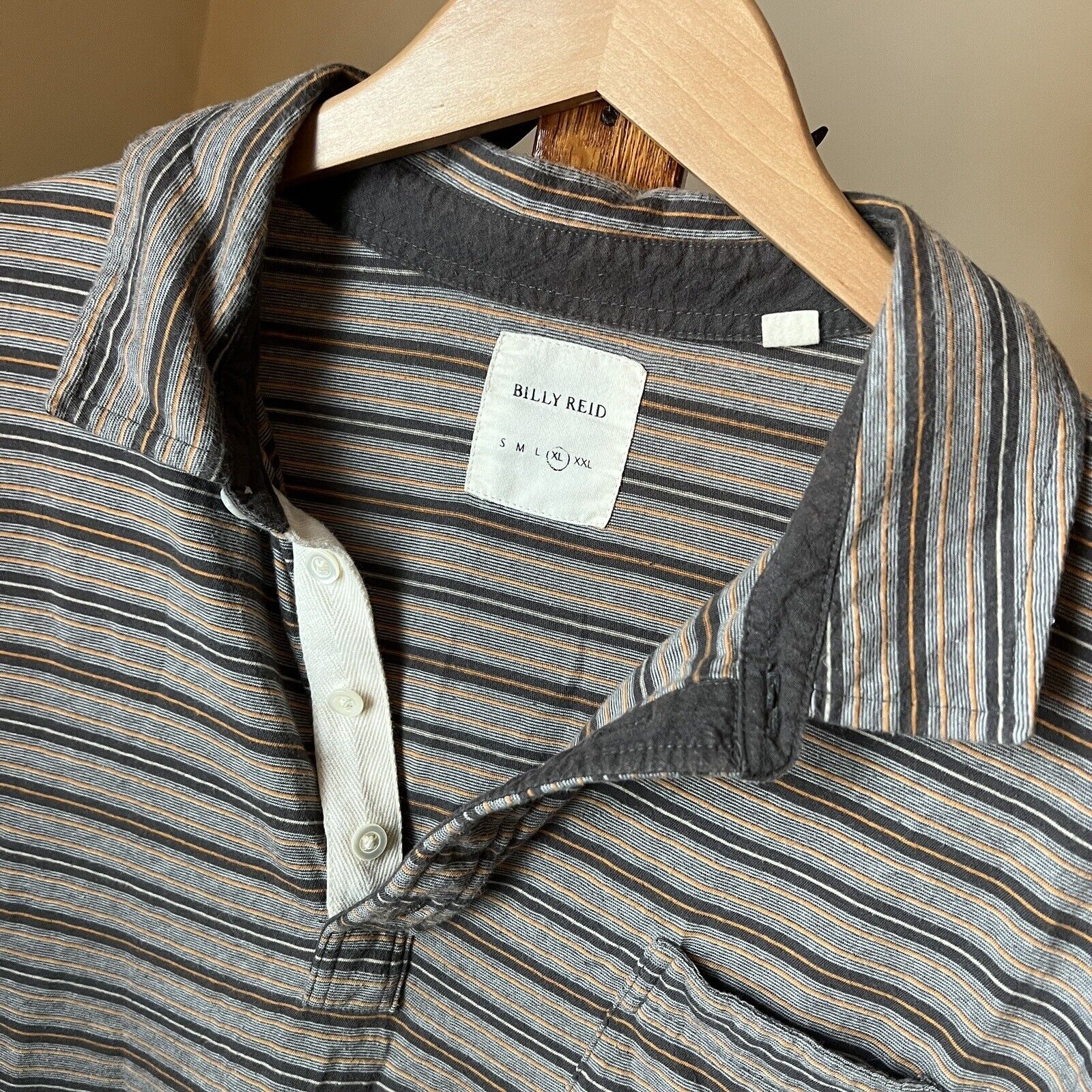 Billy Reid Polo Shirt Mens XL Gray Orange Striped… - image 5