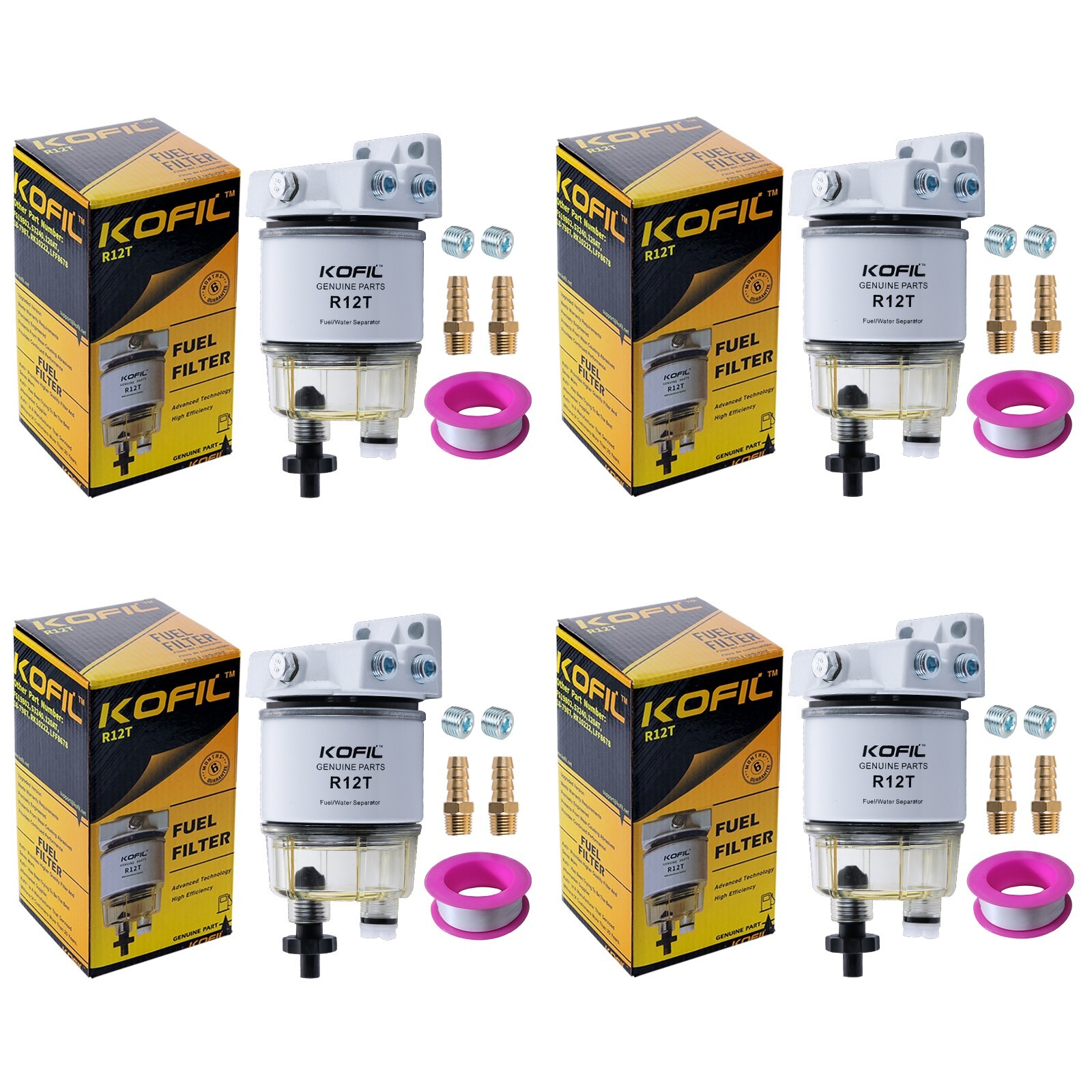 (4×) R12T Fuel Filter Water Separator - Marine SPIN-ON Replaces S3240 ...