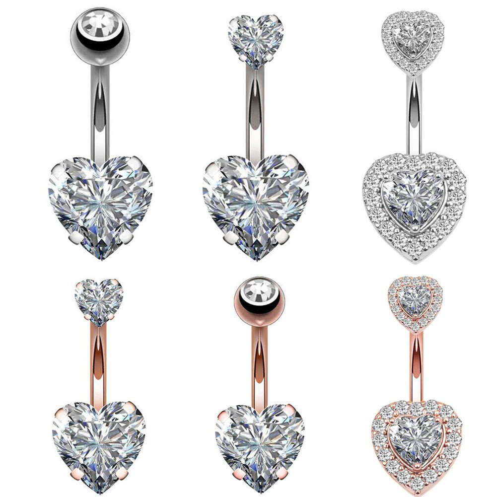 1Pc Stahl Bauchnabel Ring Kristall Piercing Bauchnabel Herz Stil  