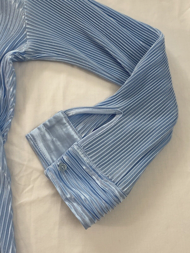 women's Fashion mini dress size large blue long sleeve pleated belt collar poly - Picture 8 of 9