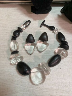 Vtg Gerda Lynggaard monies Polyresin Necklace Massive Ebony And Ice  + Earrings