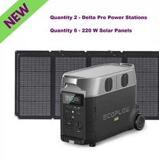 EcoFlow DELTA Pro 3600W Power Station 5 Outlets Qty 2 + Qty 6 220W Solar Panels