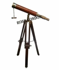Brass Antique Collectible Floor Standing Wooden Nautical Telescope 14" W/Tripod