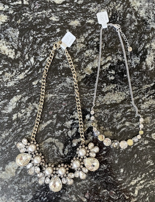 ❗️LOFT  J CREW 2 NECKLACES “LARGE DIAMONDS “ AND SPARKLY FLORAL DESIGN  W/ TAGS