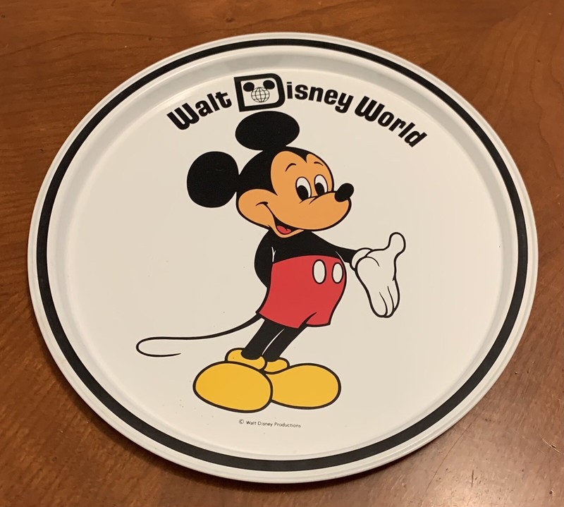 Walt Disney World Metal Tin Tray Mickey Mouse Vintage 1970’s Original Price Tag