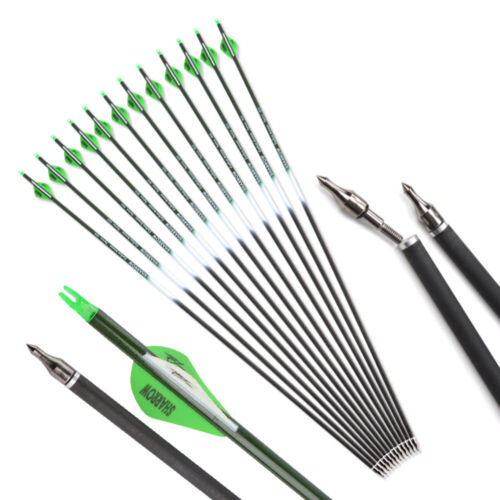 30" Archery Pure Carbon Arrows SP400 Tips Nocks Compound Bow Recurve Bow Hunting