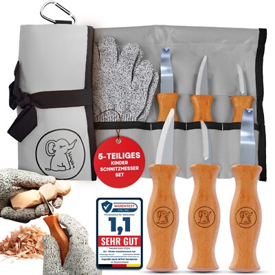 Eli Schnitzmesser Kinder Set inkl. 3 Messer Handschuhe und Aufbewahrungstasche