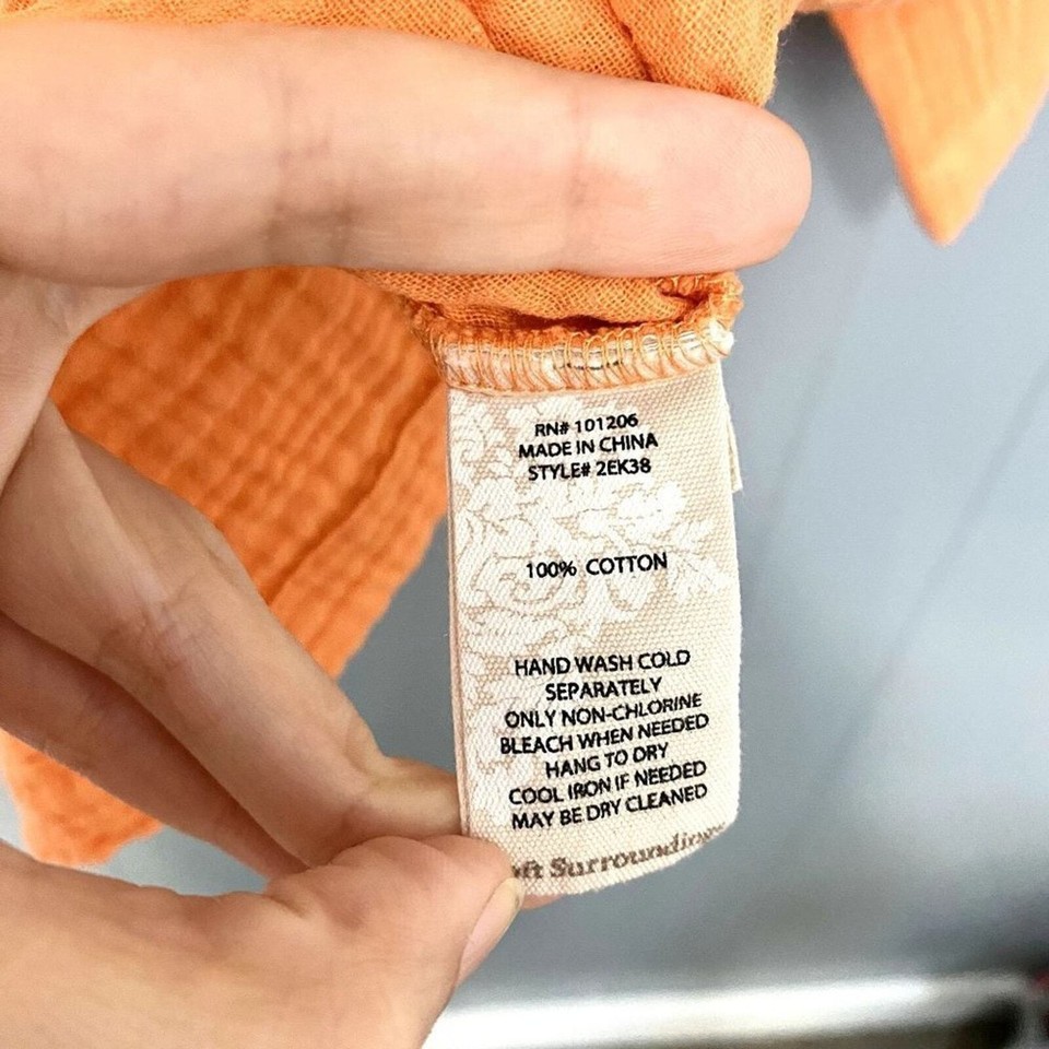 Soft Surroundings Nectarine Orange Araza Gauze Vneck Boho Lagenlook