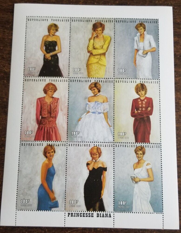 TOGO; {6} Princess Di Souvenir Sheets, all different (MNH)