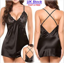 Sexy Lingerie Lace Satin Womens Sleepwear Night Gown Babydoll Dress Valentines 
