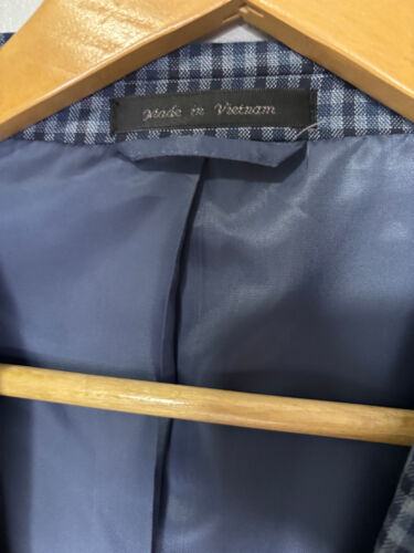 Chaps Blazer Jacket Mens 54R Navy Blue Check Two Buttons - Picture 6 of 9