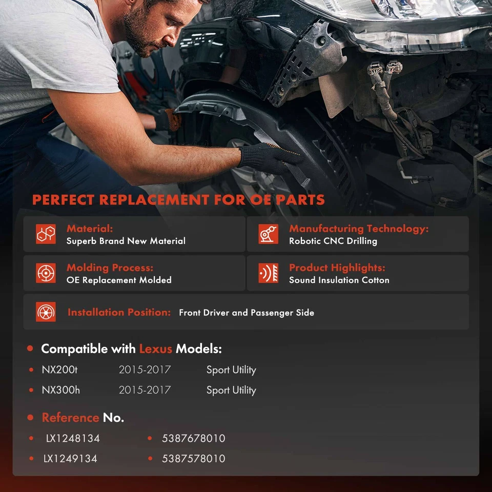 2x Forros de guardabarros interiores delanteros con espuma aislante para Lexus NX200t NX300h 15-17 Foto 2 de 4