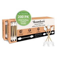 Ibambo Bamboo Child Safety Cotton Swabs - 200 Pack, for Ear and Nose Cleaning