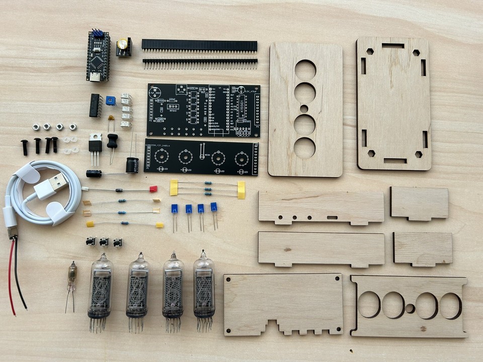 FULL KIT Nixie Clock IN-14  12H or 24H Format (With tubes) DIY