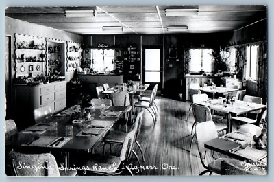 Agness Oregon OR Postcard Singing Springs Ranch Interior Restaurant c1940 RPPC