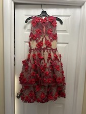 Marchese Nottingham BHLD Floral Tiered Red Cece Cocktail Dress - Size 6