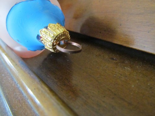 Vintage Schwein Ornament Radko ? Italy Latzhose blau transparent handbemalt - Bild 9 von 10