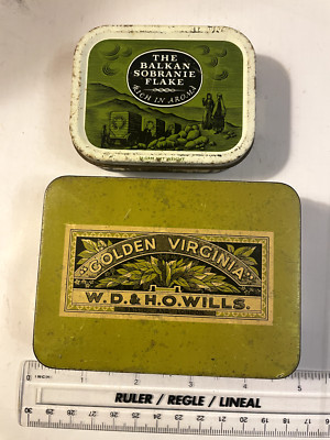 2 x Vintage Tabakdosen GOLDEN VIRGINIA & BALKN SOBRANIE [Leer] (27a)E