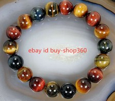 100 New 10mm Natural Colorful Tiger's Eye Stone Round Beads Stretchy Bracelet