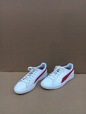 Puma Clyde Core L Foil Jr Shoes- White/Barbados Cherry- US Sz
