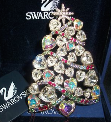 signed Swarovski~2007 Rockefeller Center~CHRISTMAS TREE PIN Brooch