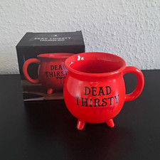 Dead Thirsty Red & Black Ceramic Cauldron Coffee Mug with