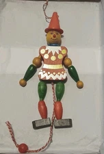 Vintage Wooden Christmas Pull String Puppet/Ornament Made In Austria 