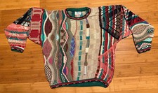 Vintage COOGI Australia Multicolor 3D Textured Multi Design Knit Sweater Medium