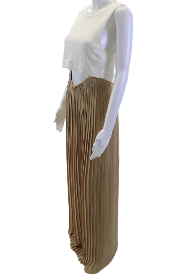 A.L.C. Conjunto de maxi vestido plisado beige a rayas sin mangas cuello redondo talla S para mujer Foto 2 de 4