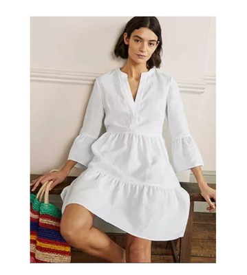 Sz US8 Boden White Linen Tiered Dress Ladies W0796 | eBay